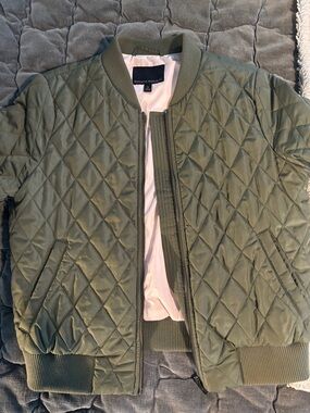 Banana Republic Quilted Bomber Jacket - Olive green with Pink lining